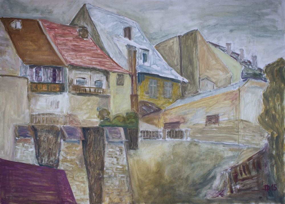Samé střechy, 2015, olej na plátně, 50 x 70 cm