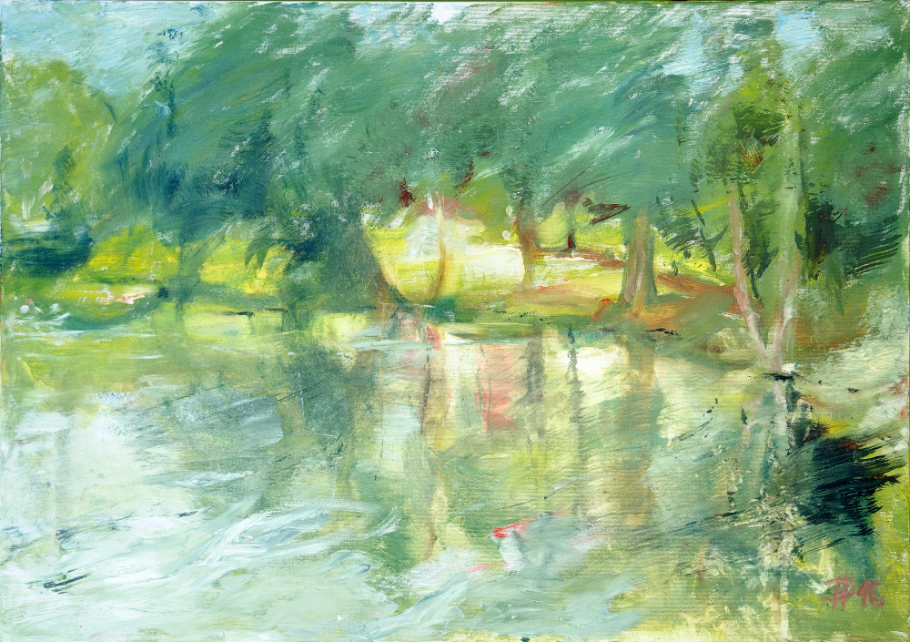 Zelené zrcadlení, 2016, olej na plátně, 50 x 70 cm