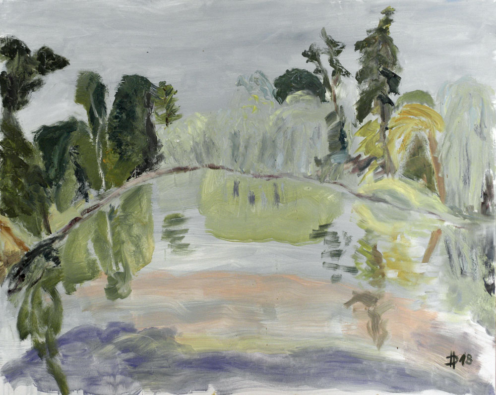 Trochu mdlý rybník Barvíř, 2018, olej na plátně, 80 x 100 cm