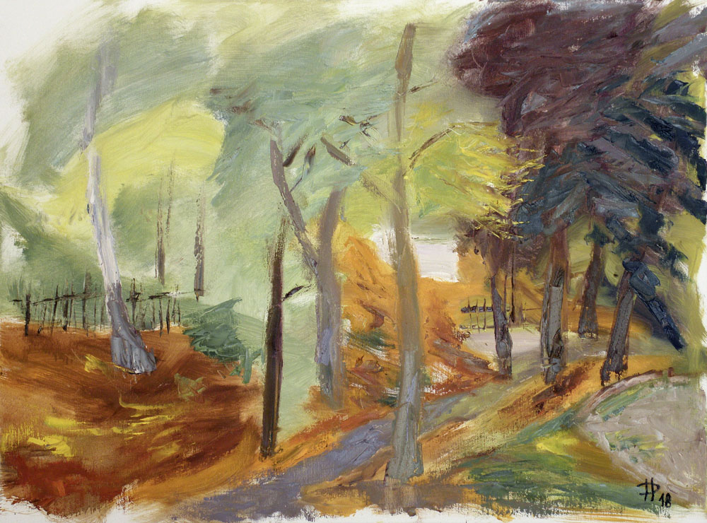 Cestička a plůtky, 2018, olej na plátně, 60 x 80 cm