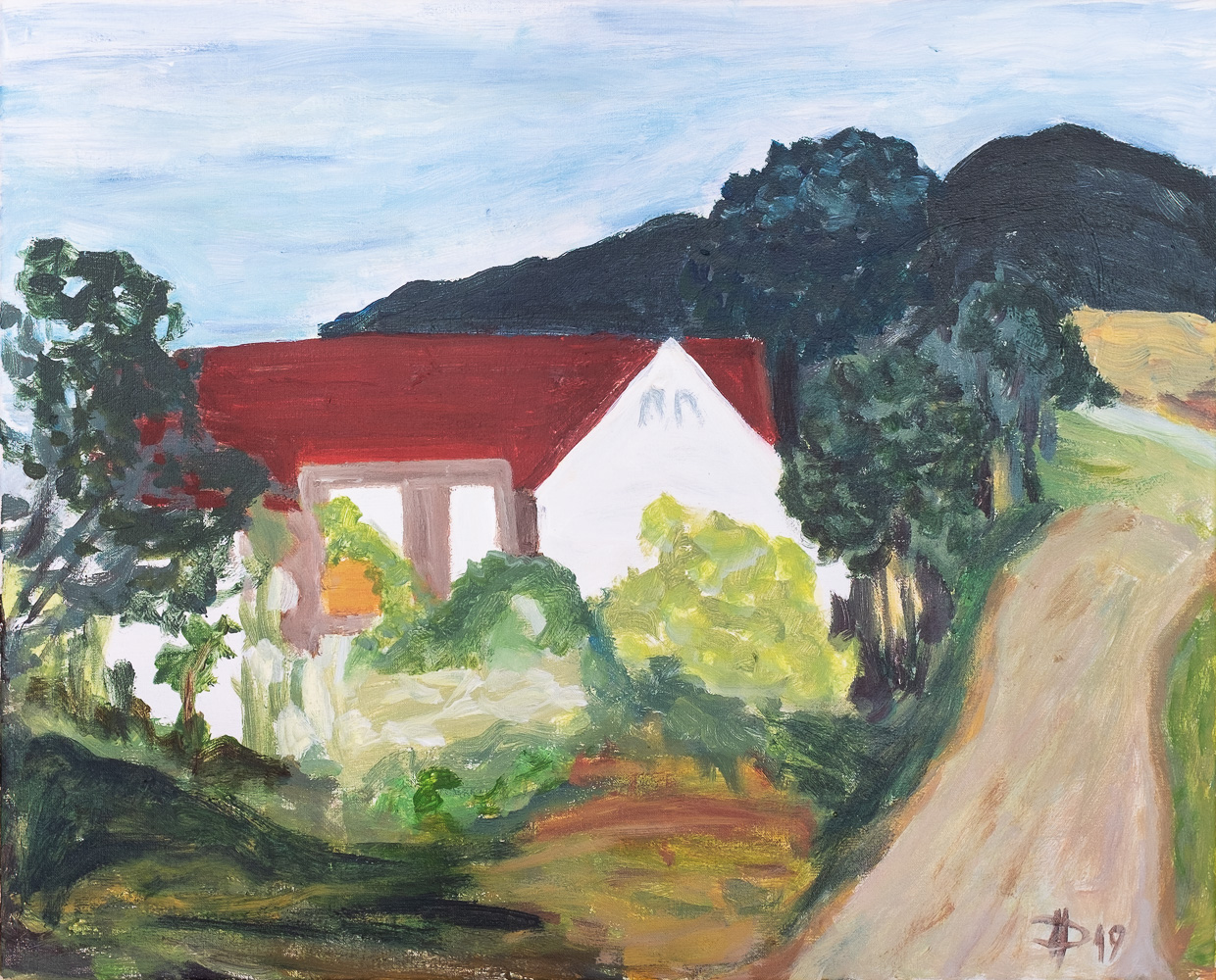 Statek v Mojném, 2019, akryl na plátně, 40 x 50 cm