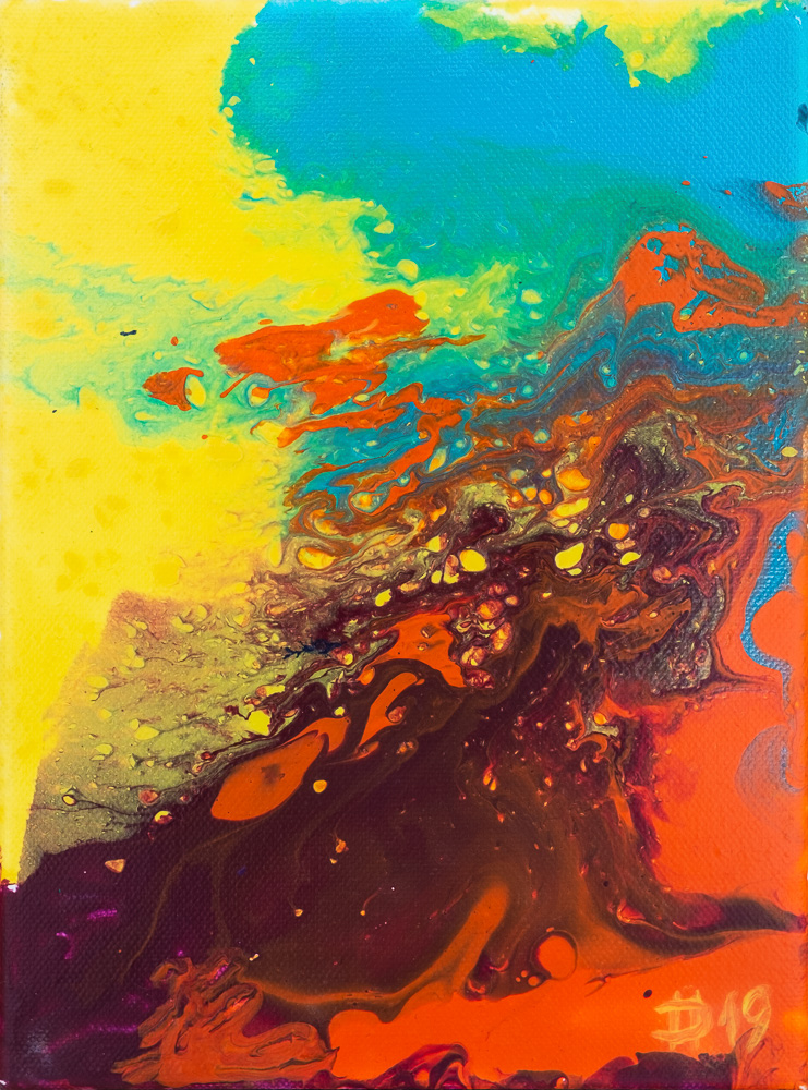 Tekoucí barvy I, 2019, akryl na plátně, 24 x 18 cm