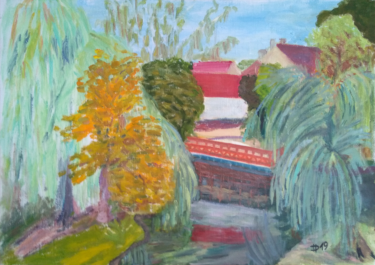 Co se skrývá za vrbami, 2019, olej na plátně, 40 x 60 cm