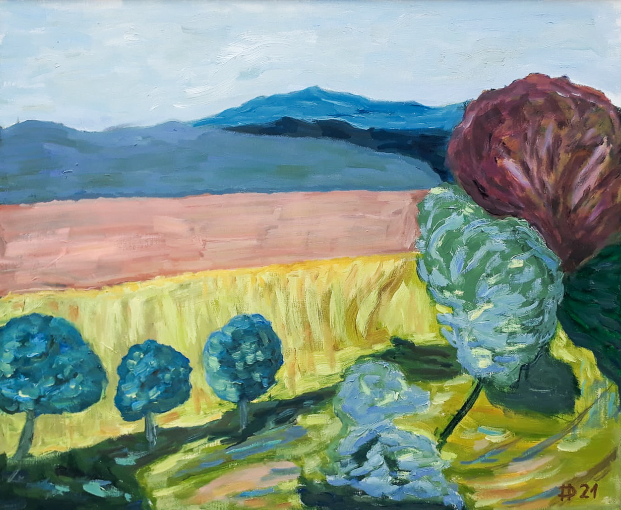 Barevná krajina, 2021, olej na plátně, 40 x 60 cm