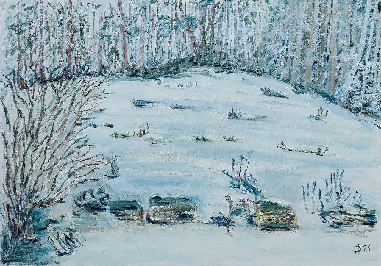 Zimní pohled, 2021, olej na plátně, 70 x 100 cm