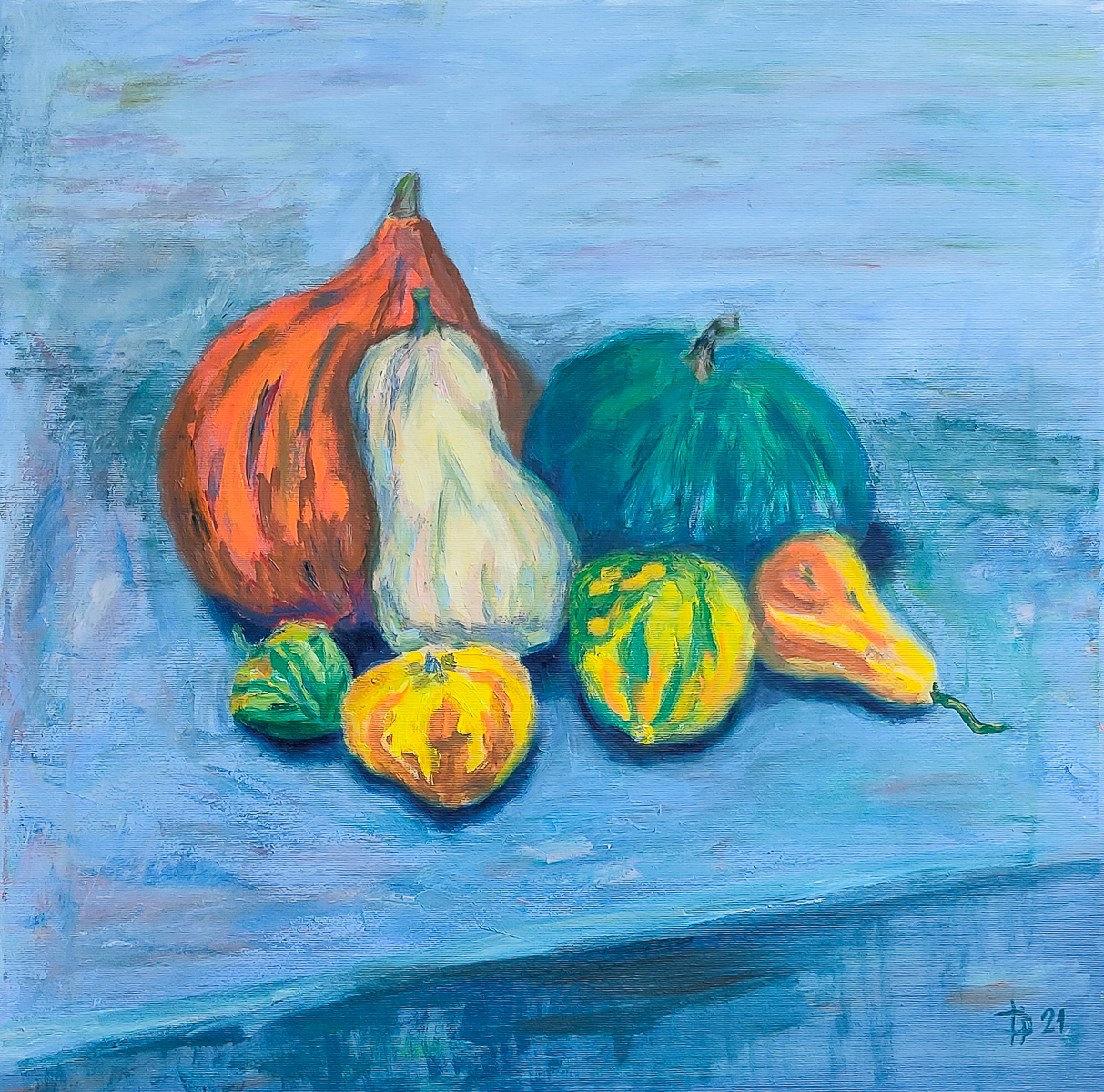 Sedm dýní, 2021, olej na plátně, 60 x 60 cm