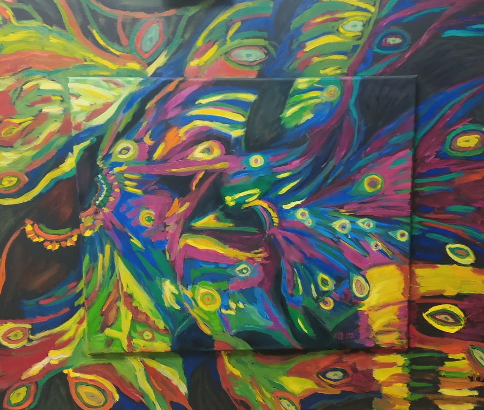 Alkohol pod mikroskopem, 2022, olej na plátně, 100 x 80 cm