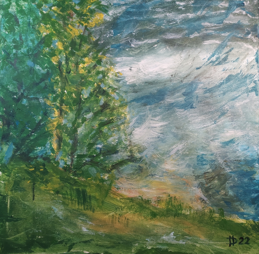 Domanínský rybník, 2022, akryl na plátně, 40 x 40 cm