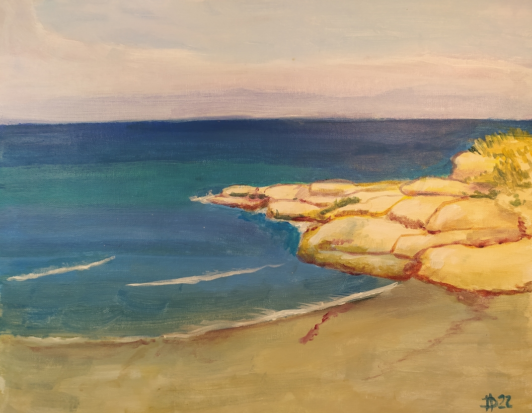 Bretaň: Na pláži, 2022, akryl na plátně, 46 x 38cm