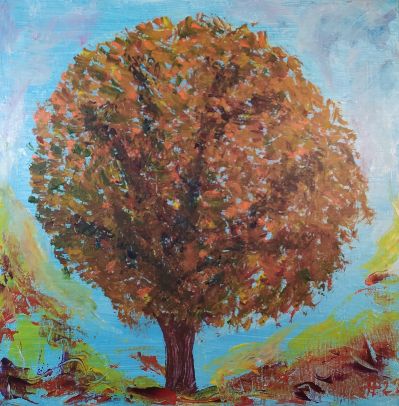 Podzimní strom, 2022, akryl na plátně, 40 x 40 cm
