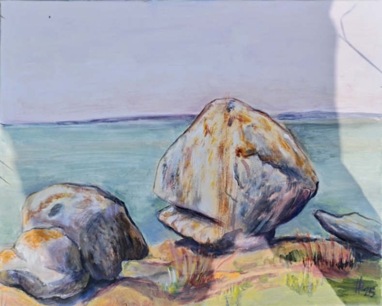 Bretaň: Skalisko na pobřeží, 2025, akryl na plátně, 40 x 50 cm